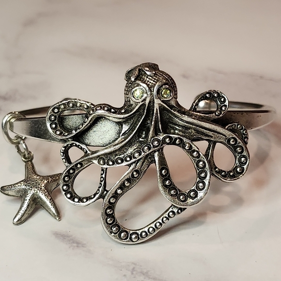 Sterling Silver and Pewter Octopus Bracelet With Starfish Charm - Picture 1 of 5